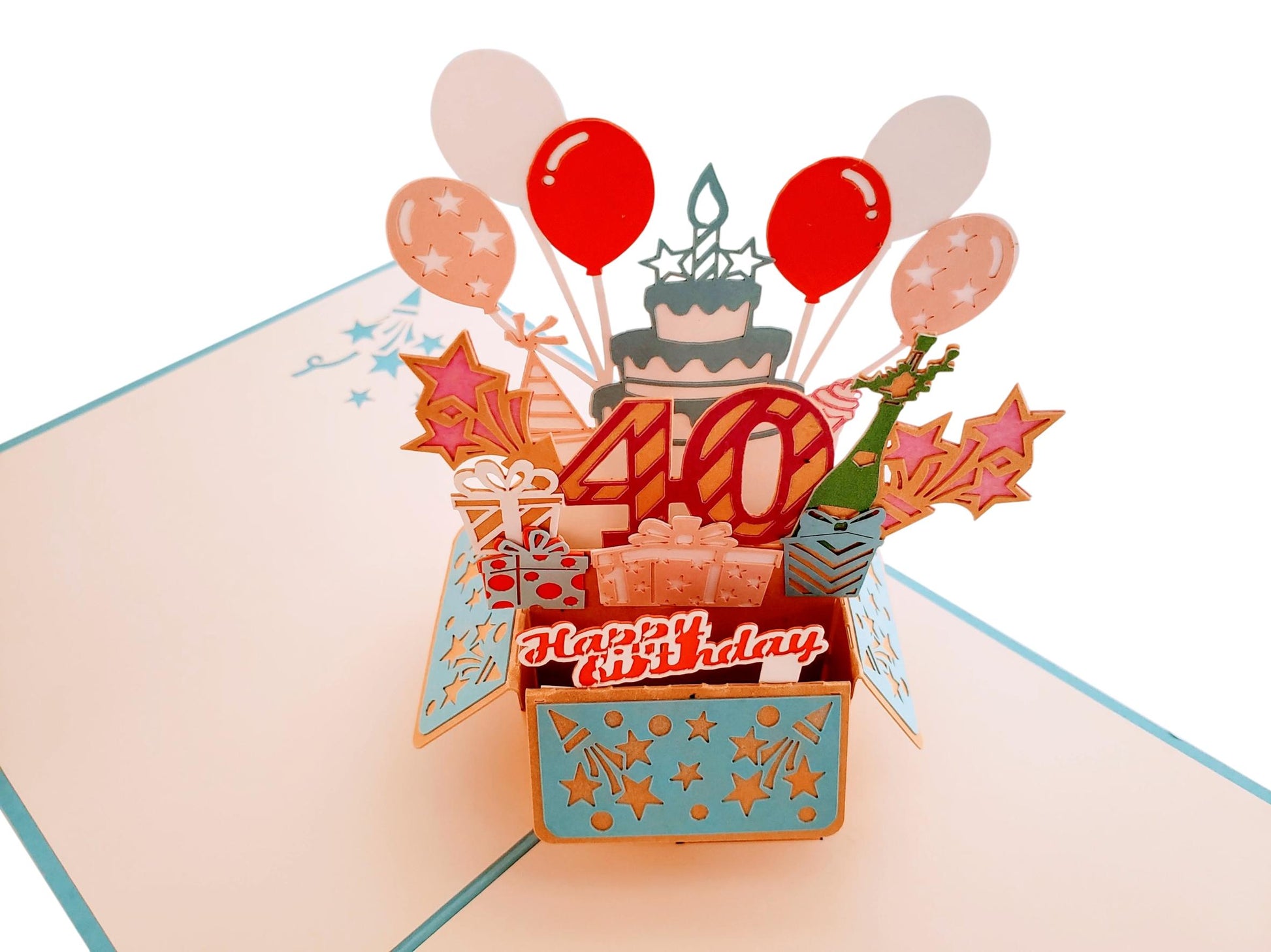 Happy 40th Birthday Blue Party Box 3D Pop Up Greeting Card - Birthday - Compleanos - Feliz - funny b - iGifts And Cards