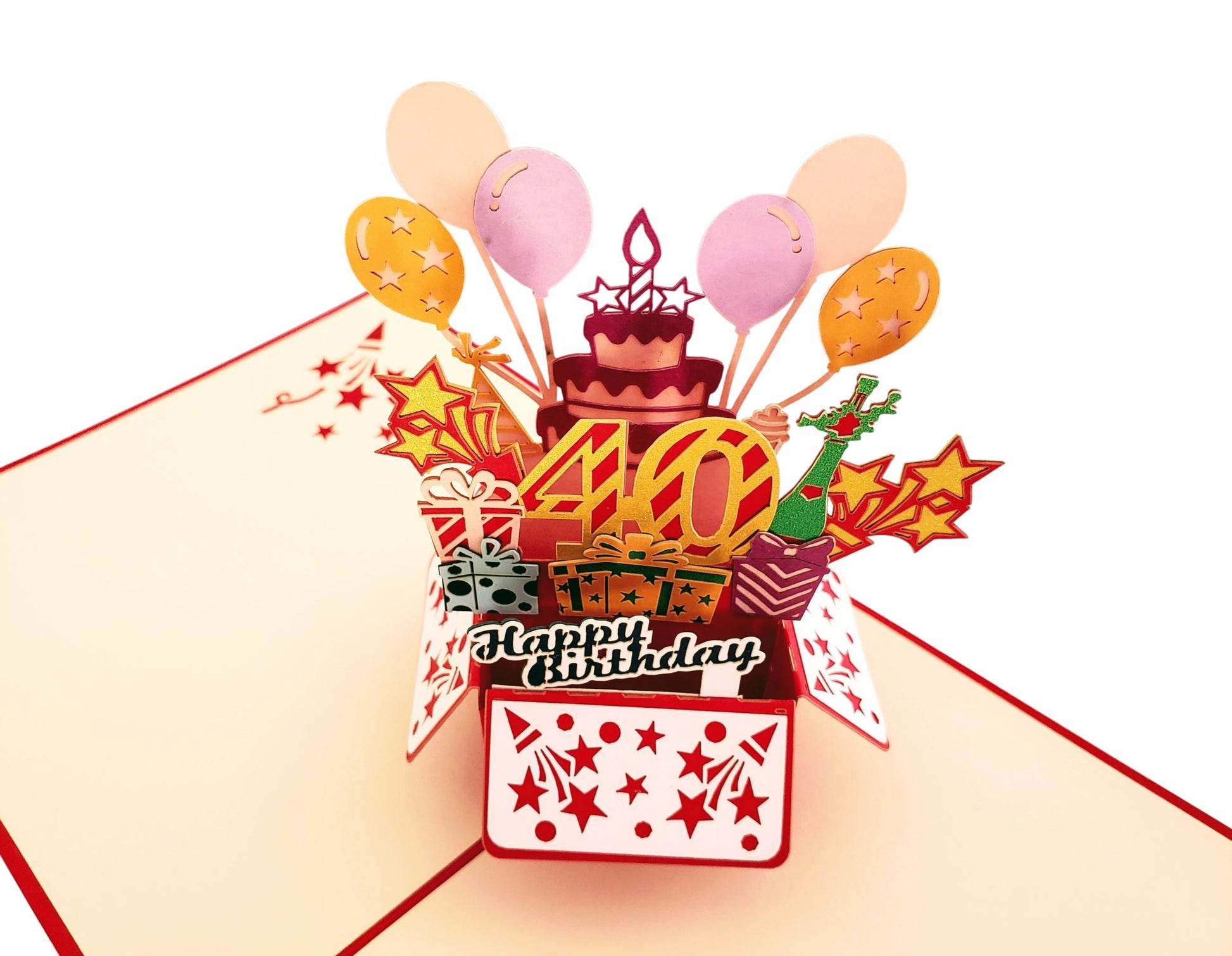 Happy 40th Birthday Red Party Box 3D Pop Up Greeting Card - Birthday - Fun - Milestone - Special Day - iGifts And Cards