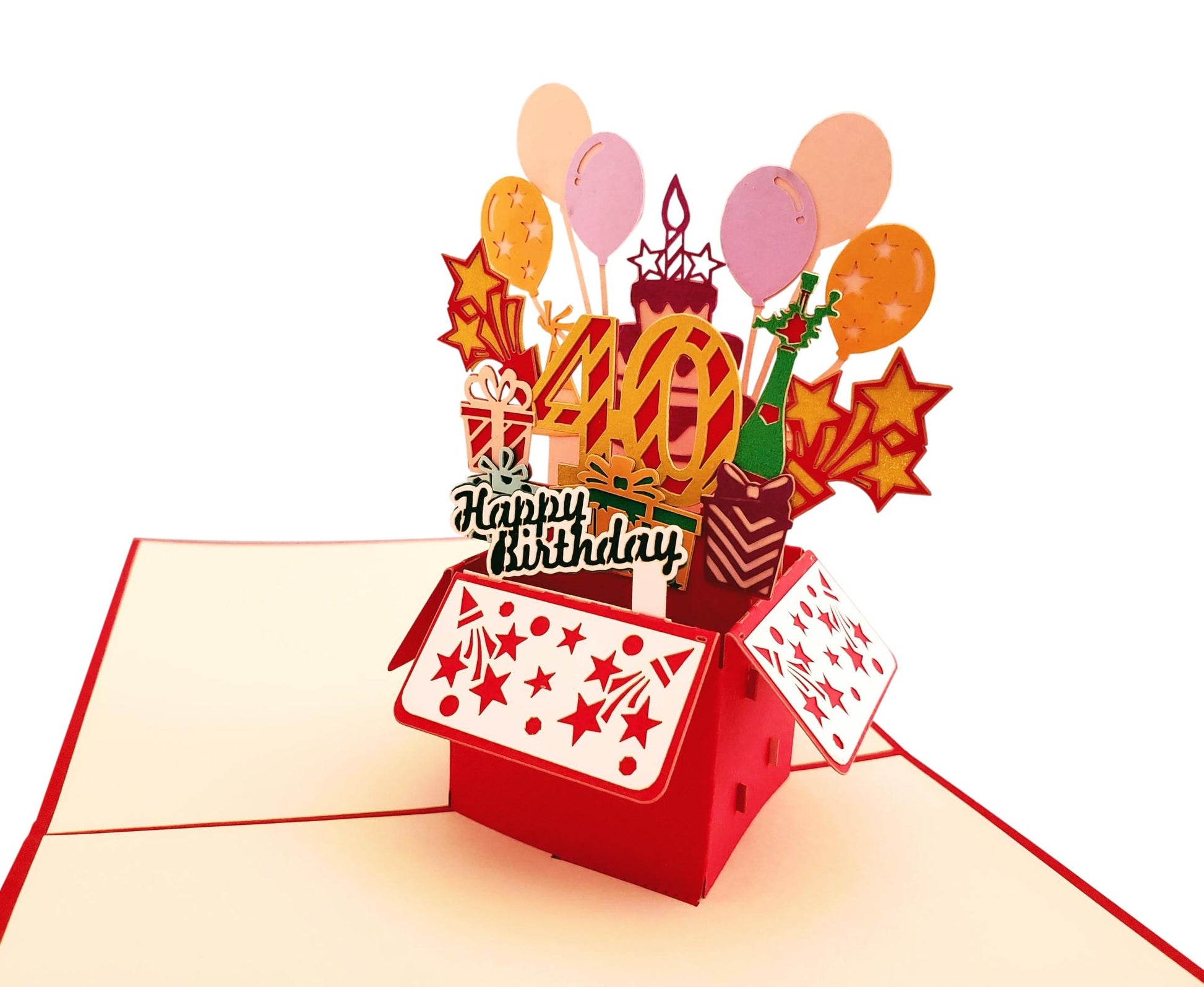 Happy 40th Birthday Red Party Box 3D Pop Up Greeting Card - Birthday - Fun - Milestone - Special Day - iGifts And Cards