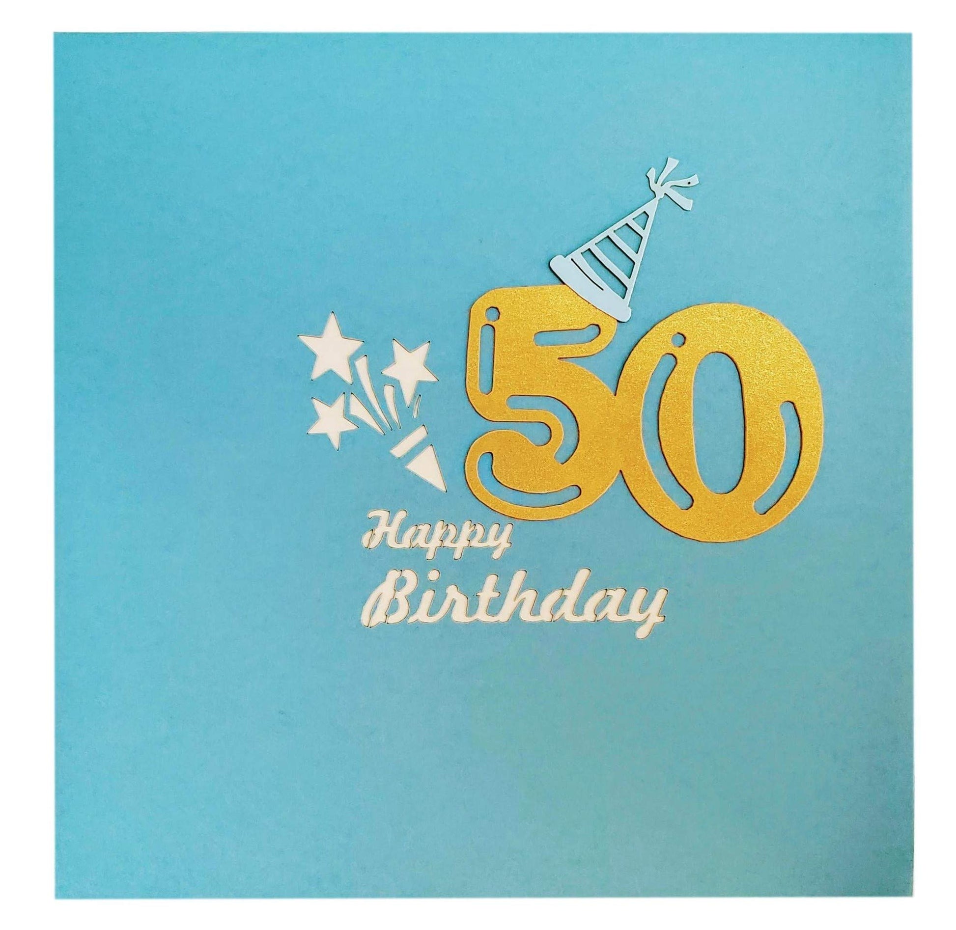 Happy 50th Blue Birthday Party Box 3D Pop Up Greeting Card - Balloons - best wishes - Birthday - Bri - iGifts And Cards