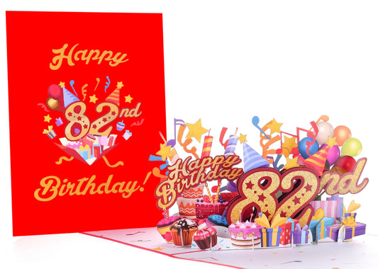 Happy 82nd Red Birthday 3D Pop Up Greeting Card - Happy Birthday - iGifts And Cards