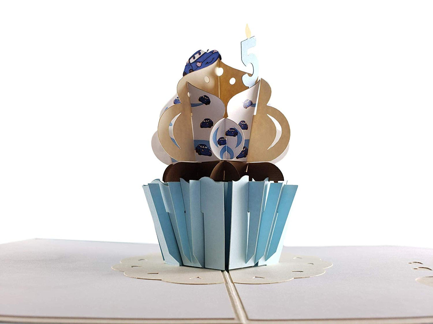 5th Birthday Blue Cars Cupcake 3D Pop Up Greeting Card - Birthday - iGifts And Cards