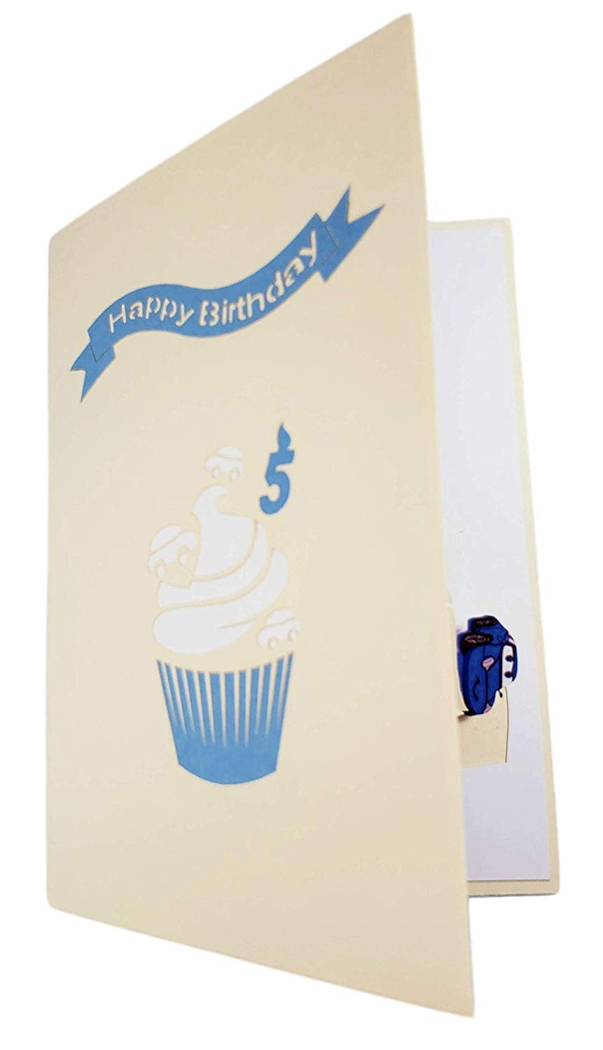 5th Birthday Blue Cars Cupcake 3D Pop Up Greeting Card - Birthday - iGifts And Cards