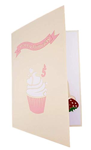 5th Birthday Pink Hearts Cupcake 3D Pop Up Greeting Card - Birthday - iGifts And Cards