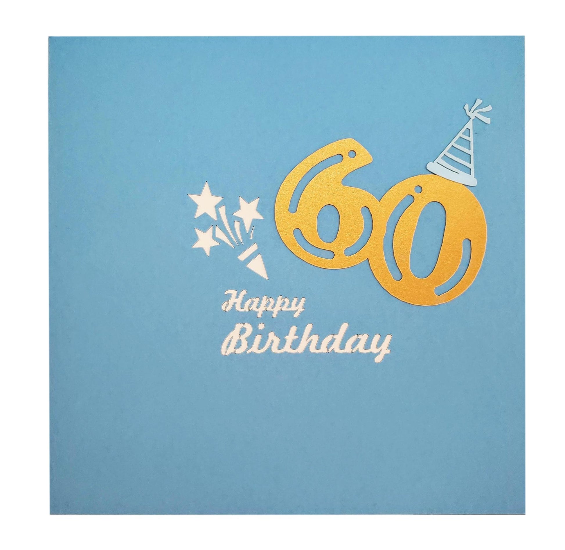 Happy 60th Birthday Blue Party Box 3D Pop Up Greeting Card - Age - Birthday - Fun - Special Days - iGifts And Cards