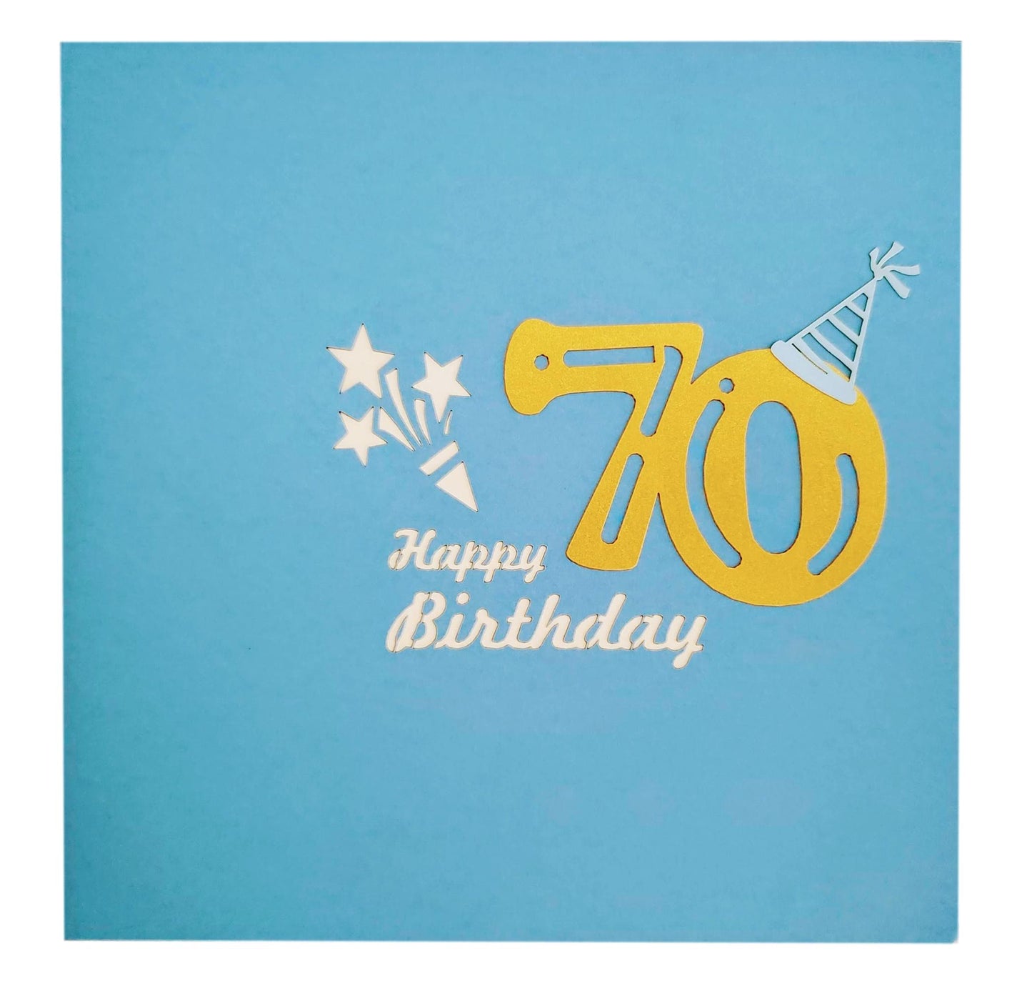 Happy 70th Birthday Blue Party Box 3D Pop Up Greeting Card - Birthday - Fun - Milestone - Special Da - iGifts And Cards