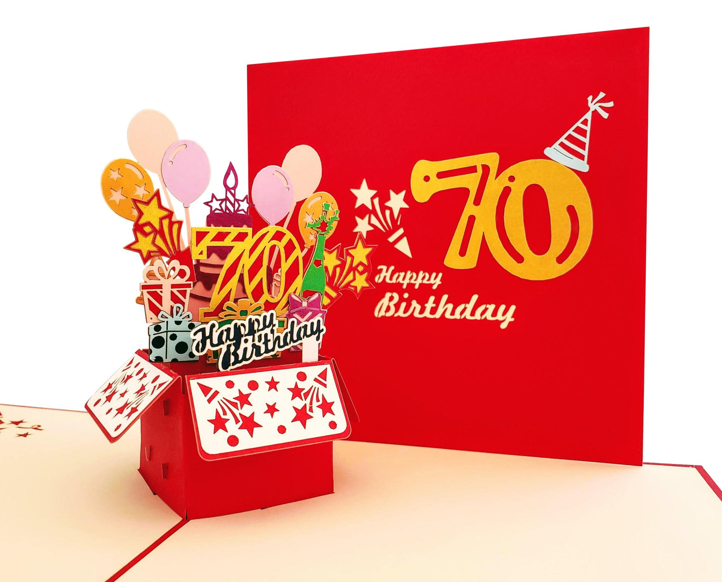 Happy 70th Birthday Red Party Box 3D Pop Up Greeting Card - Birthday - Fun - Milestone - Special Day - iGifts And Cards
