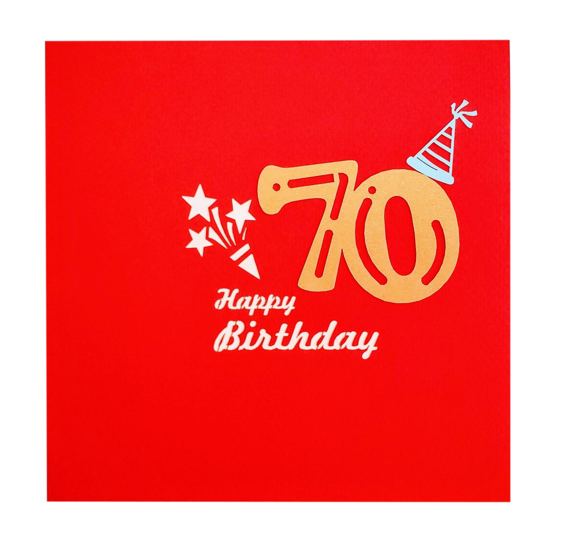 Happy 70th Birthday Red Party Box 3D Pop Up Greeting Card - Birthday - Fun - Milestone - Special Day - iGifts And Cards