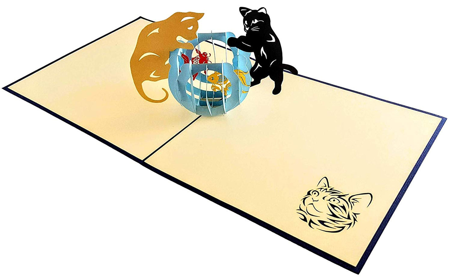 Two Cute Cats With Fish Bowl 3D Pop Up Greeting Card - Animal - birthday card from cat to owner - bi - iGifts And Cards