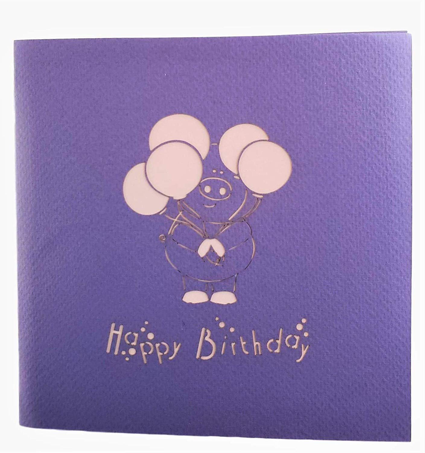 Pink Pig with Balloons Birthday 3D Pop Up Greeting Card - Birthday - Congratulations - iGifts And Cards