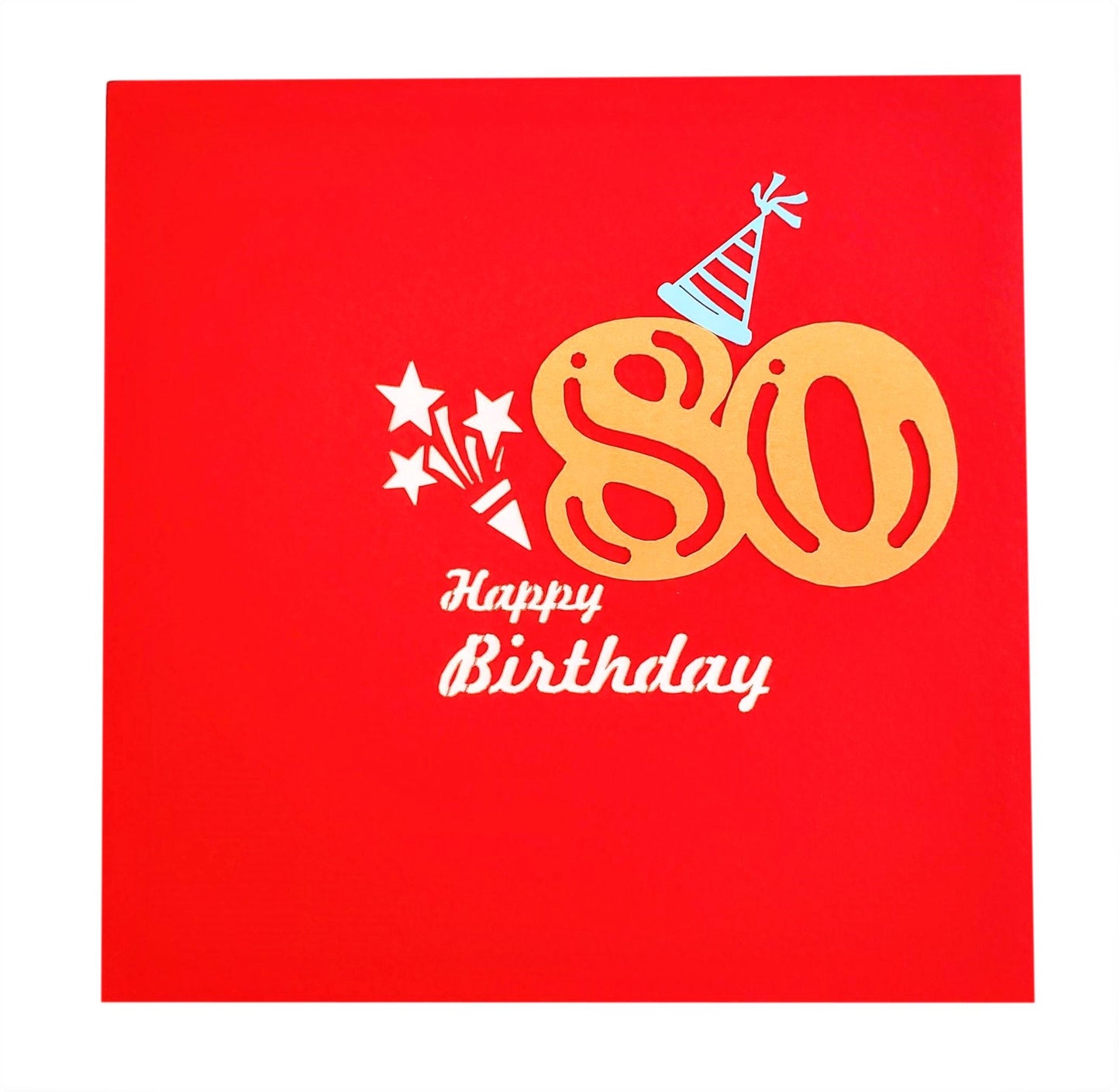 Happy 80th Birthday Red Party Box 3D Pop Up Greeting Card - Birthday - Fun - Milestone - Special Day - iGifts And Cards