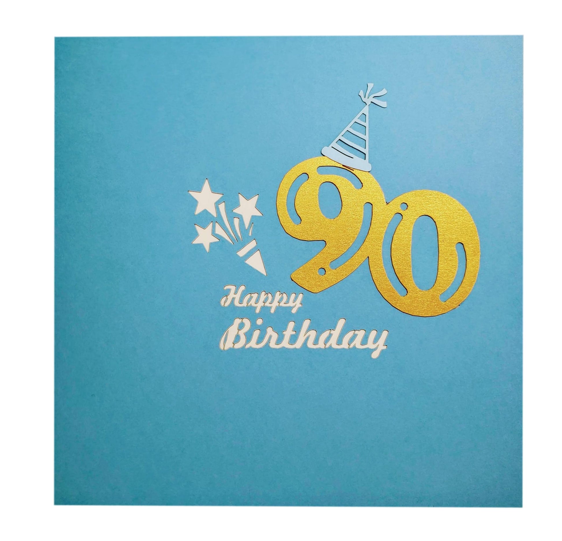 Happy 90th Birthday Blue Party Box 3D Pop Up Greeting Card - Age - Birthday - Fun - Special Days - iGifts And Cards