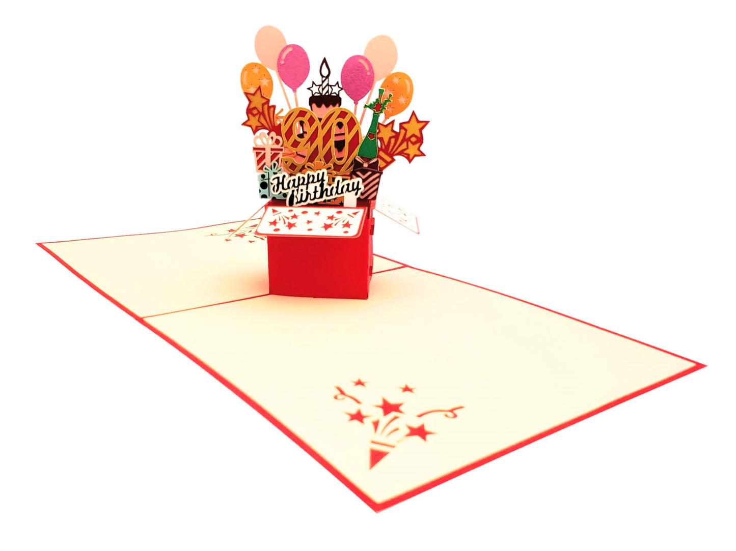 Happy 90th Birthday Red Party Box 3D Pop Up Greeting Card - Age - Birthday - Fun - Special Days - iGifts And Cards