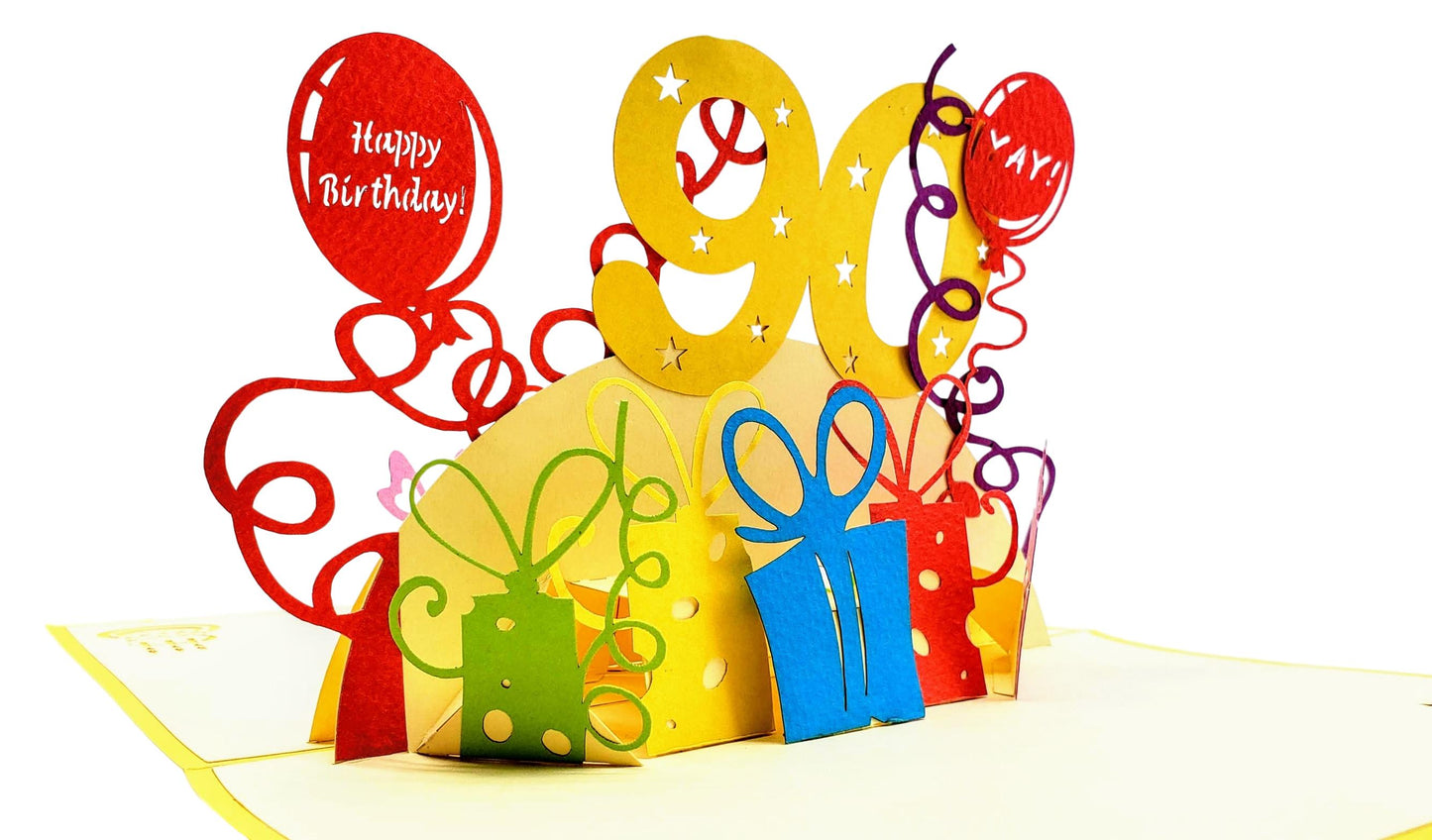 Happy 90th Birthday With Lots of Presents 3D Pop Up Greeting Card - Age - best deal - Birthday - iGifts And Cards