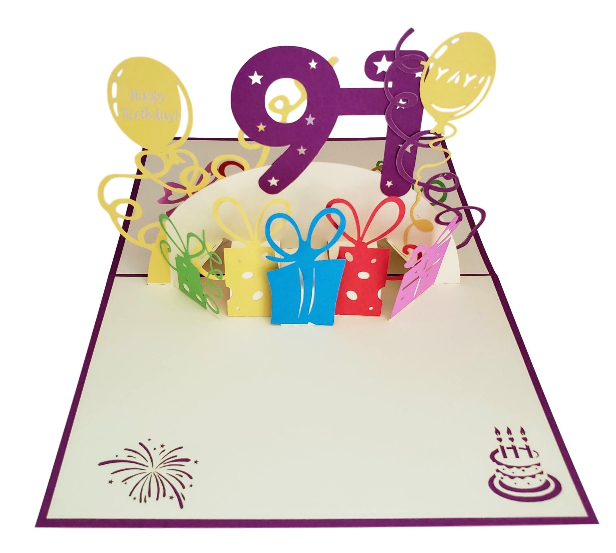 91st Birthday With Presents 3D Pop Up Greeting Card