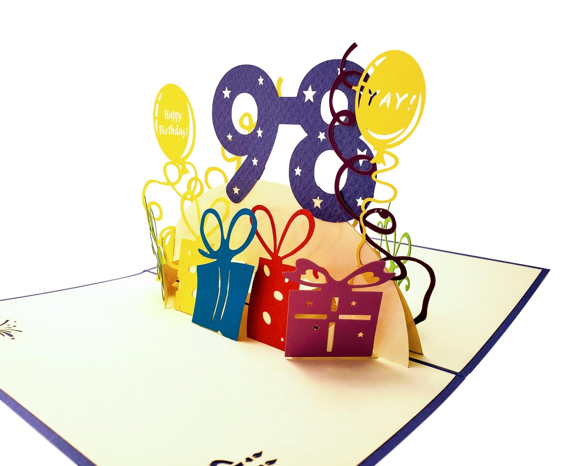 98th Birthday with Presents 3D Pop Up Greeting Card - Awesome - best wishes - Birthday - Celebration - iGifts And Cards