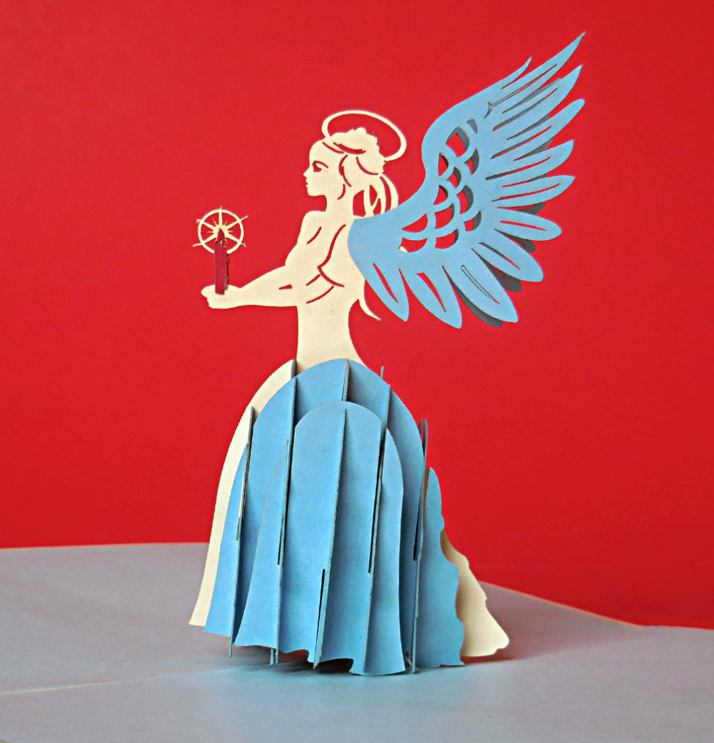 Angel (Blue) 3D Pop Up Greeting Card - Baby Shower - Christmas - Get Well - Religion - Special Days - iGifts And Cards