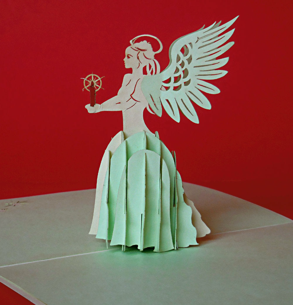 Angel (Green) 3D Pop Up Greeting Card - Baby Shower - Christmas - Get Well - Green - Religion - Spec - iGifts And Cards