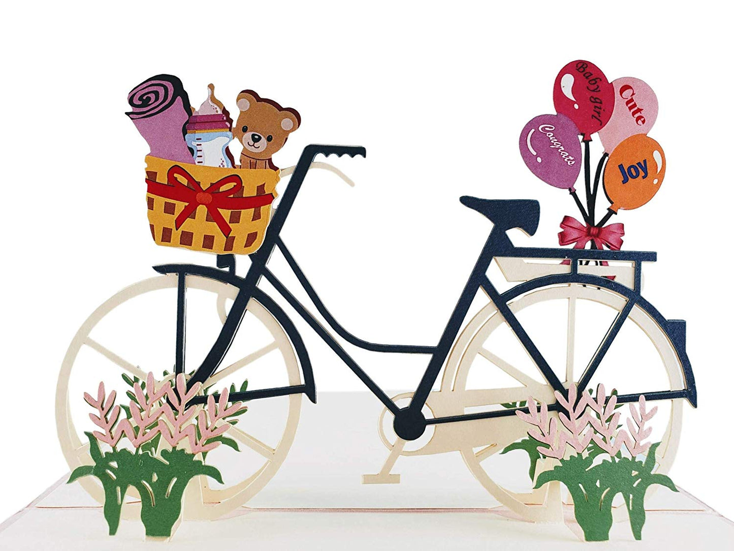 Baby Girl Bike Shower 3D Pop up Greeting Card - Baby Shower - Congratulations - iGifts And Cards