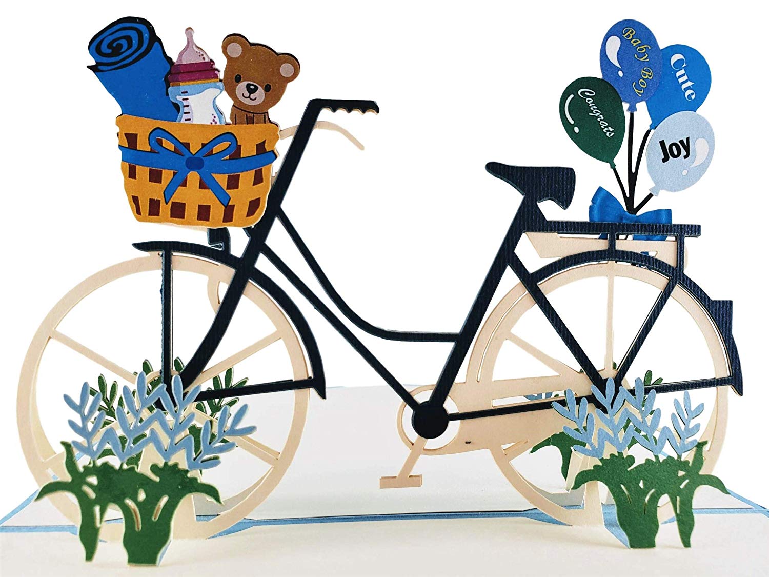 Baby Boy Bike Shower 3D Pop up Greeting Card - Baby Shower - Congratulations - iGifts And Cards