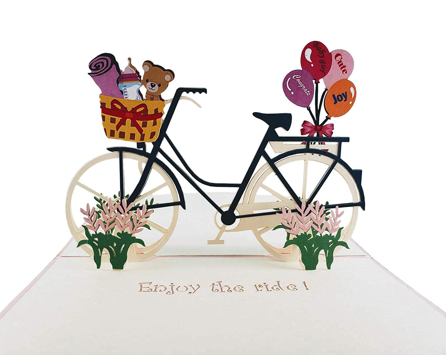 Baby Girl Bike Shower 3D Pop up Greeting Card - Baby Shower - Congratulations - iGifts And Cards