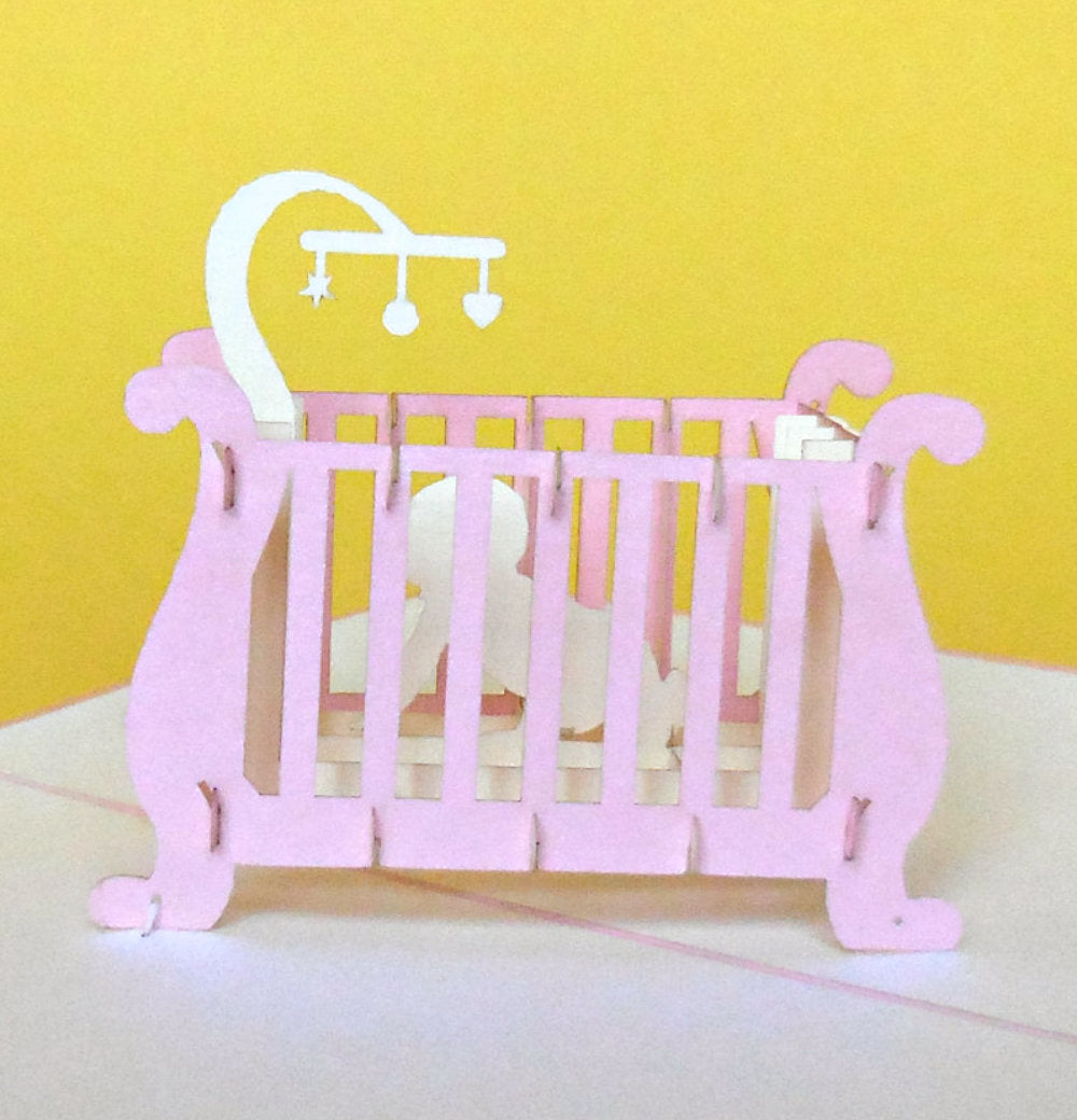 Baby Girl Crib 3D Pop Up Greeting Card - Baby Shower - Special Days - iGifts And Cards