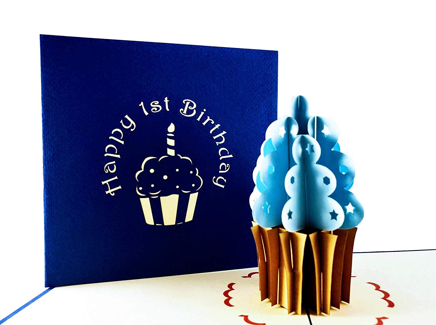 1st Blue Cupcake Birthday 3D Pop Up Greeting Card - best deal - Birthday - iGifts And Cards