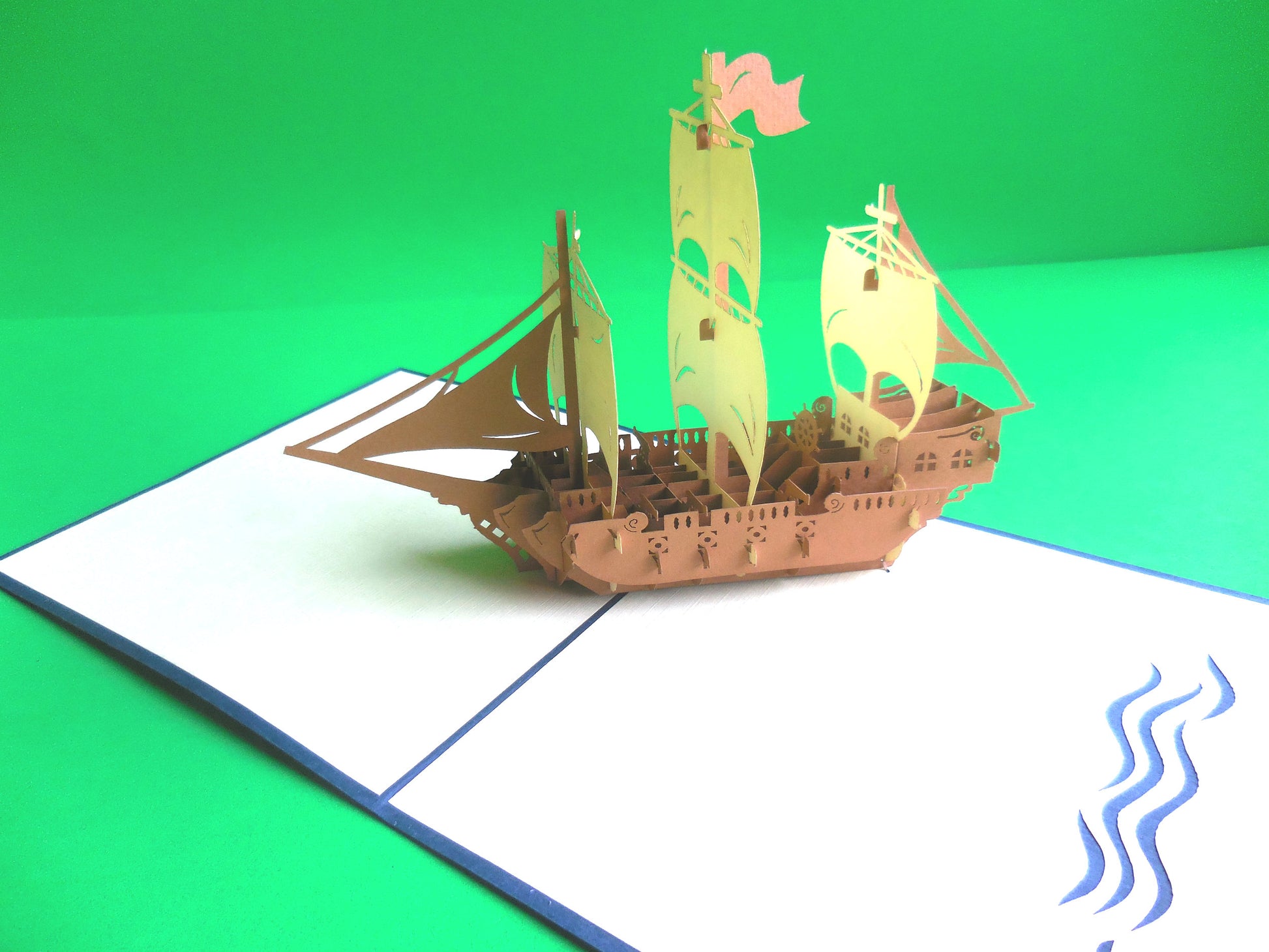 Brown Ship 3D Pop Up Greeting Card - Bon Voyage - Father's Day - Graduation - Just Because - Retirem - iGifts And Cards