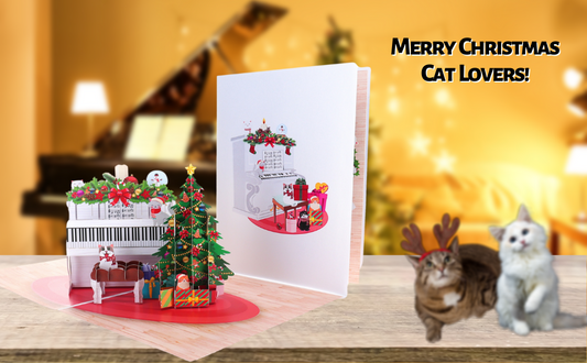 Happy Holidays Cats And Piano 3D Pop Up Greeting Card - best cat christmas cards - black cat christm - iGifts And Cards