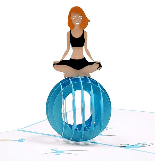 Cute Yoga Lady 3D Pop Up Greeting Card - Birthday - Fitness - Fun - Just Because - Thinking Of You - iGifts And Cards