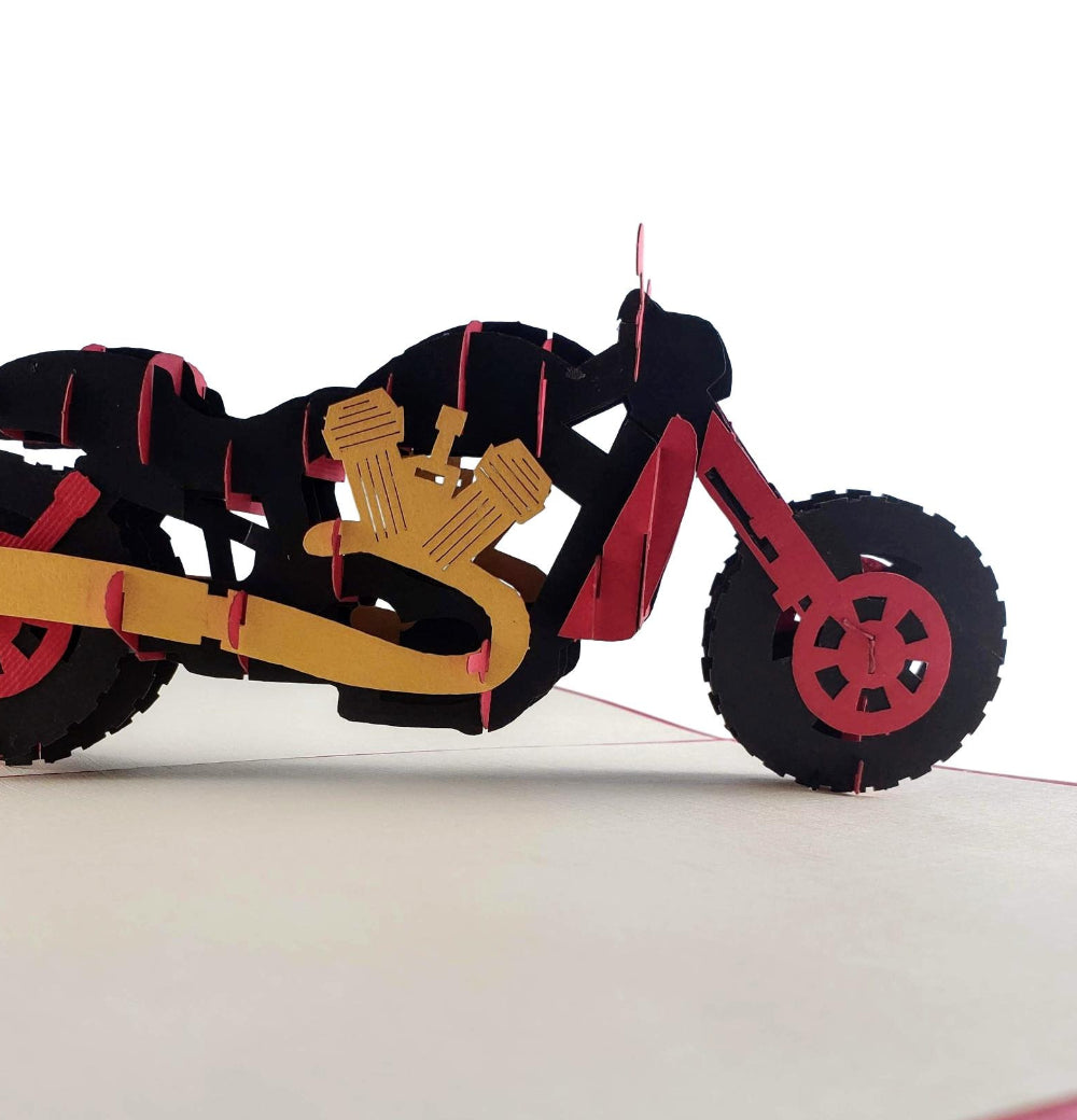 Fancy Red Motorcycle 3D Pop Up Greeting Card - Birthday - Congratulations - Father's Day - Fun - iGifts And Cards