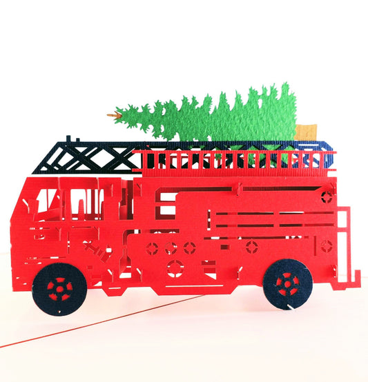 Fire Truck And Christmas Tree 3D Pop Up Greeting Card - Christmas - iGifts And Cards