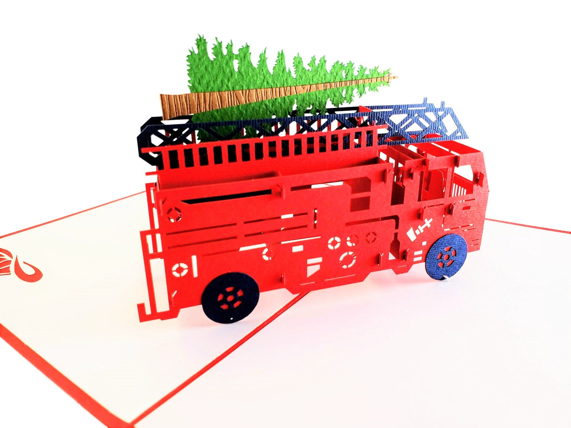 Fire Truck And Christmas Tree 3D Pop Up Greeting Card - Christmas - iGifts And Cards