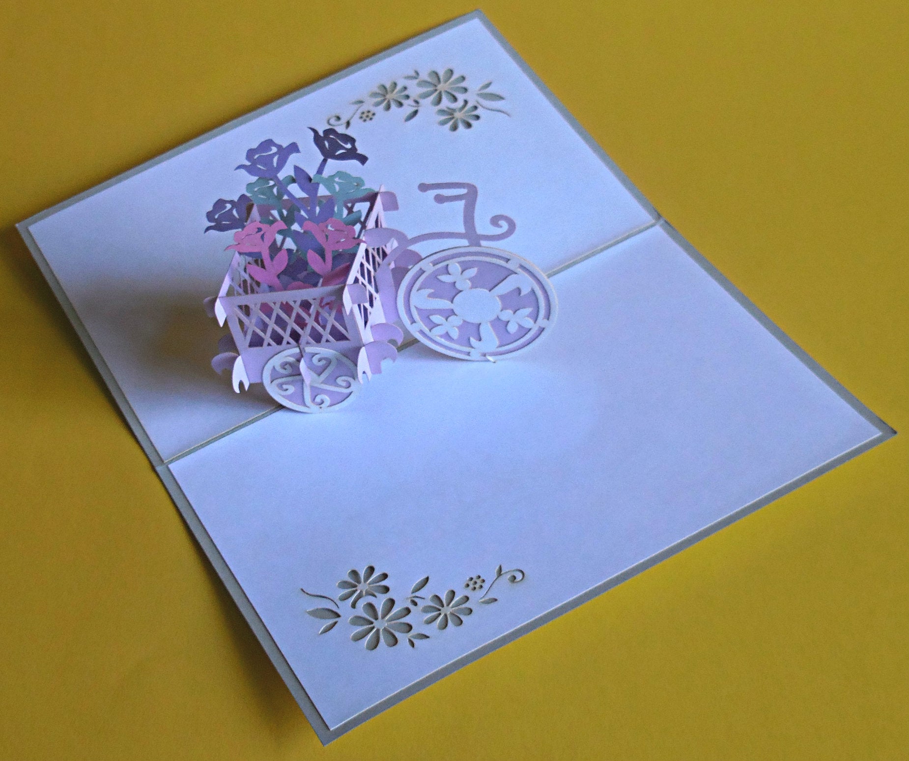 Flower Bike 3D Pop Up Greeting Card - Admin Assistant Day - Baby Shower - Birthday - Fun - Mother's - iGifts And Cards