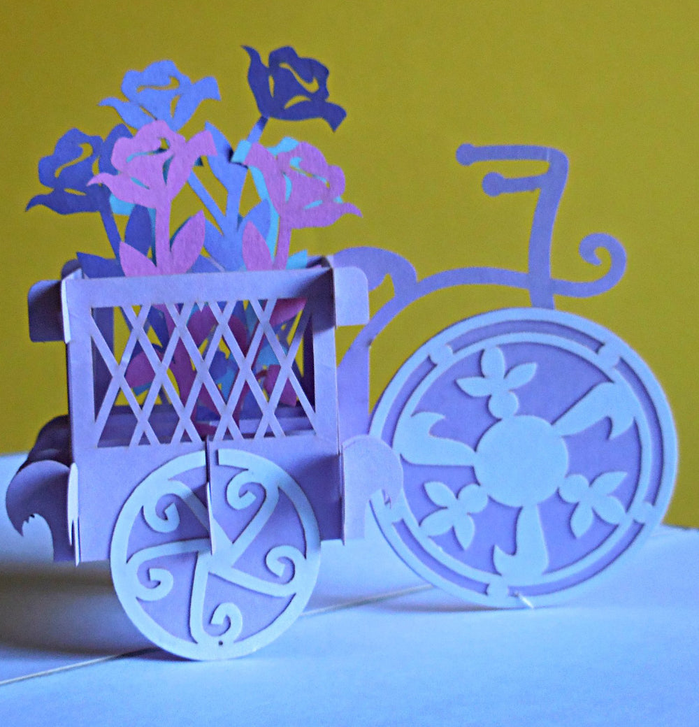 Flower Bike 3D Pop Up Greeting Card - Admin Assistant Day - Baby Shower - Birthday - Fun - Mother's - iGifts And Cards
