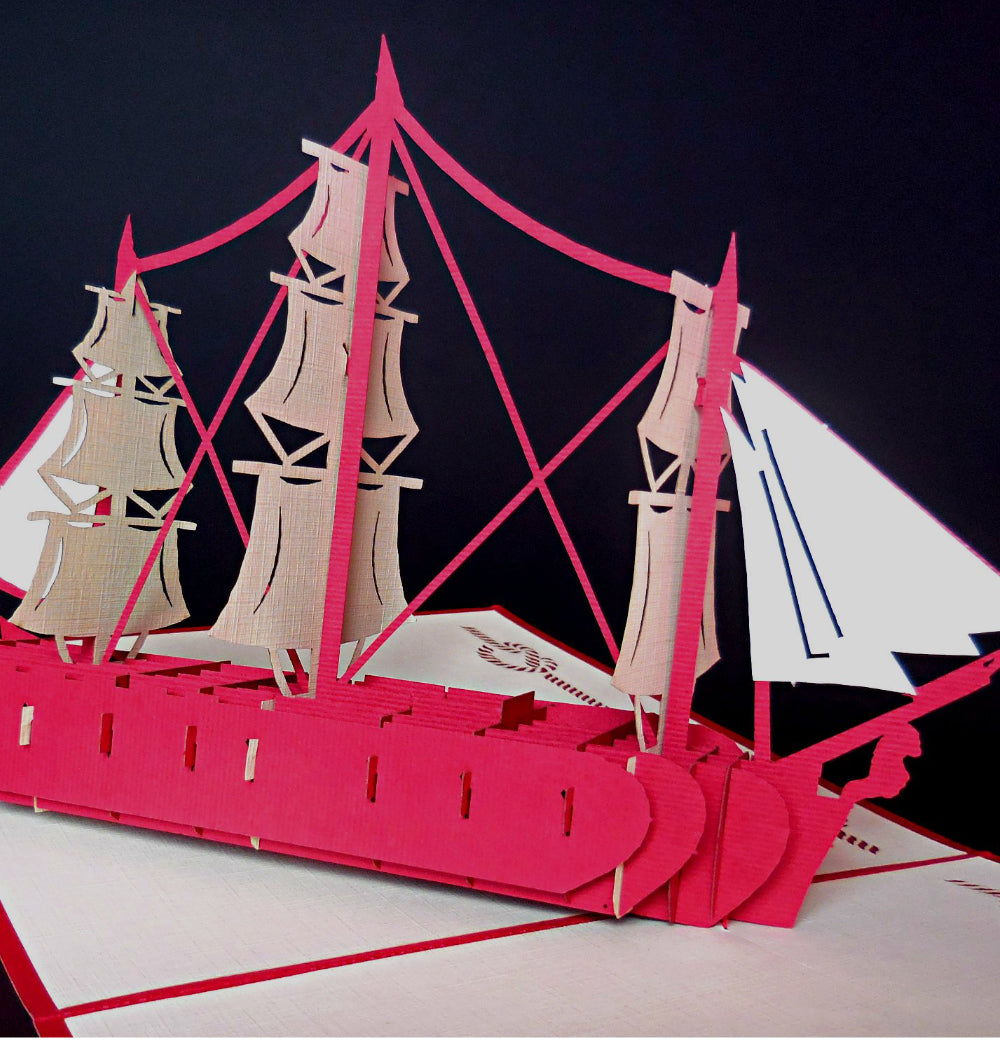 French Ship 3D Pop Up Greeting Card - Bon Voyage - Father's Day - Fun - History - School - Teacher - iGifts And Cards