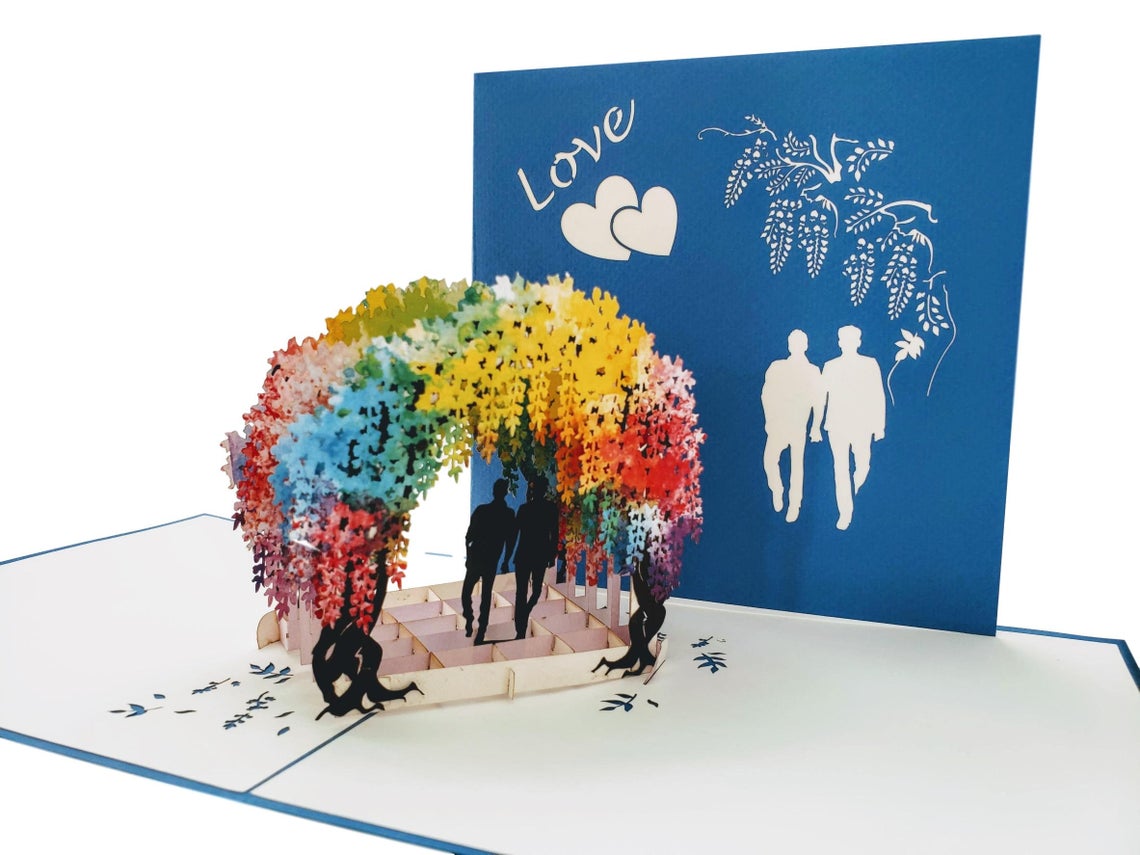 Gay Wisteria Flower Tunnel 3D Pop Up Greeting Card - Anniversary - Engagement - Gay - Love - Rainbow - iGifts And Cards
