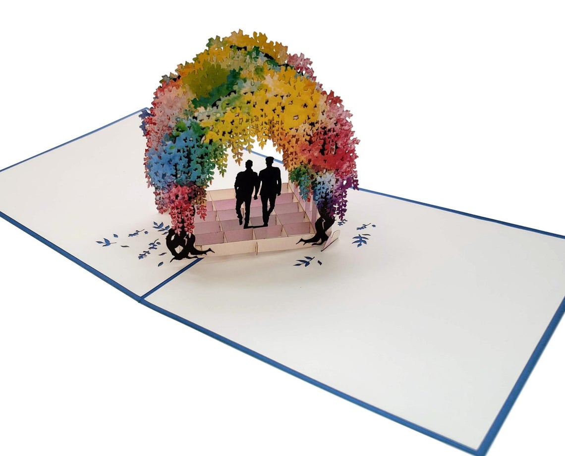 Gay Wisteria Flower Tunnel 3D Pop Up Greeting Card - Anniversary - Engagement - Gay - Love - Rainbow - iGifts And Cards