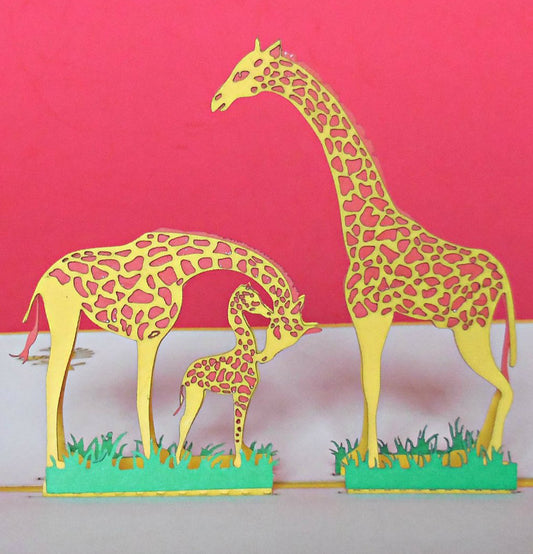 Giraffes 3D Pop Up Greeting Card - Baby Shower - Family - Fun - Get Well - Good Luck - Special Days - iGifts And Cards