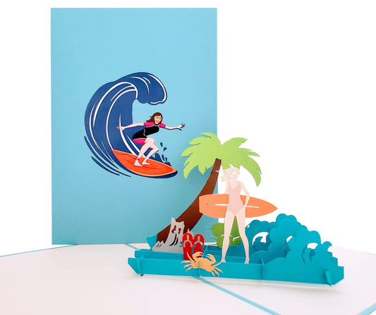 Girl Surfing 3D Pop Up Greeting Card - 99 shipping July 2020 - Blue - Bon Voyage - Fitness - Fun - G - iGifts And Cards