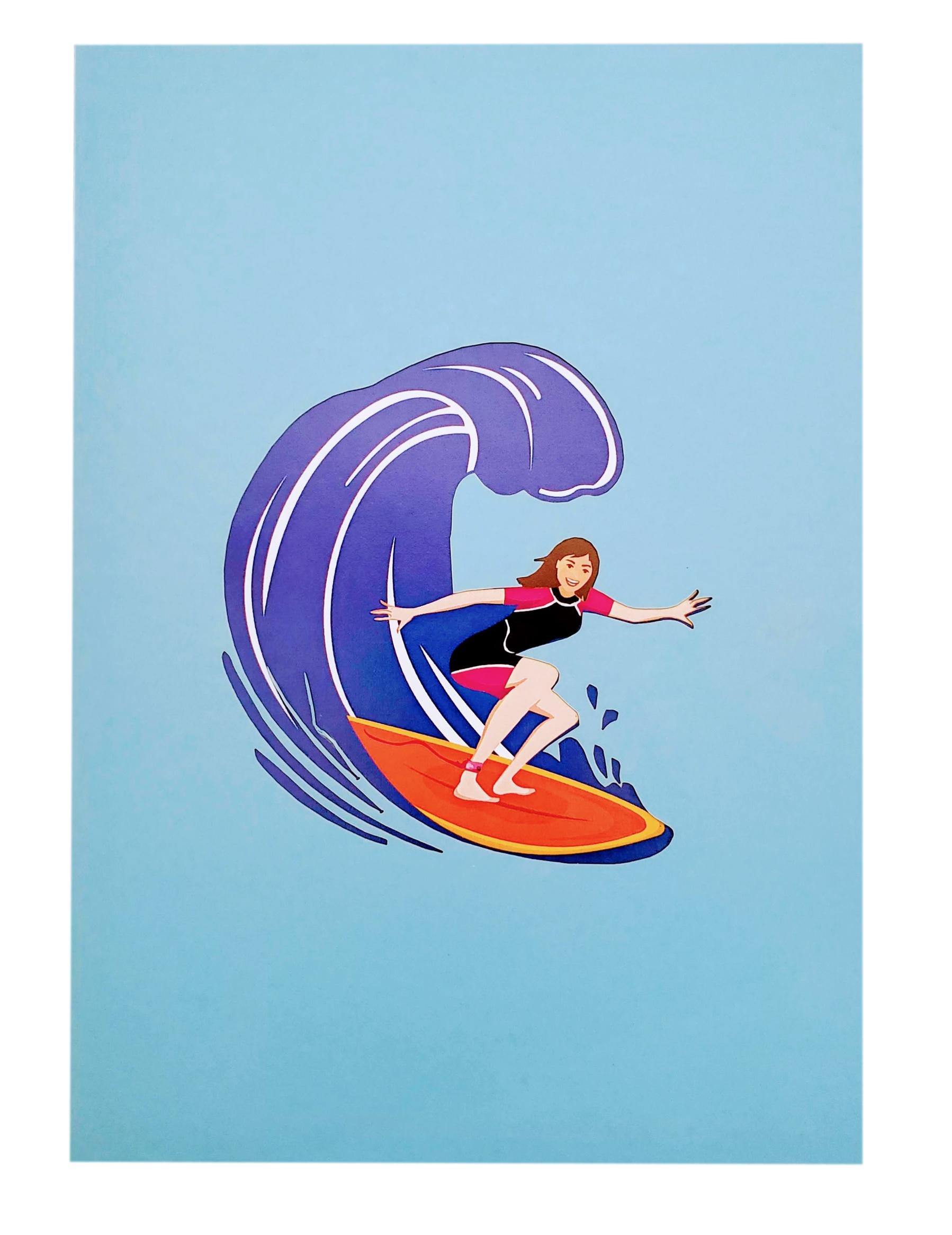 Girl Surfing 3D Pop Up Greeting Card - 99 shipping July 2020 - Blue - Bon Voyage - Fitness - Fun - G - iGifts And Cards