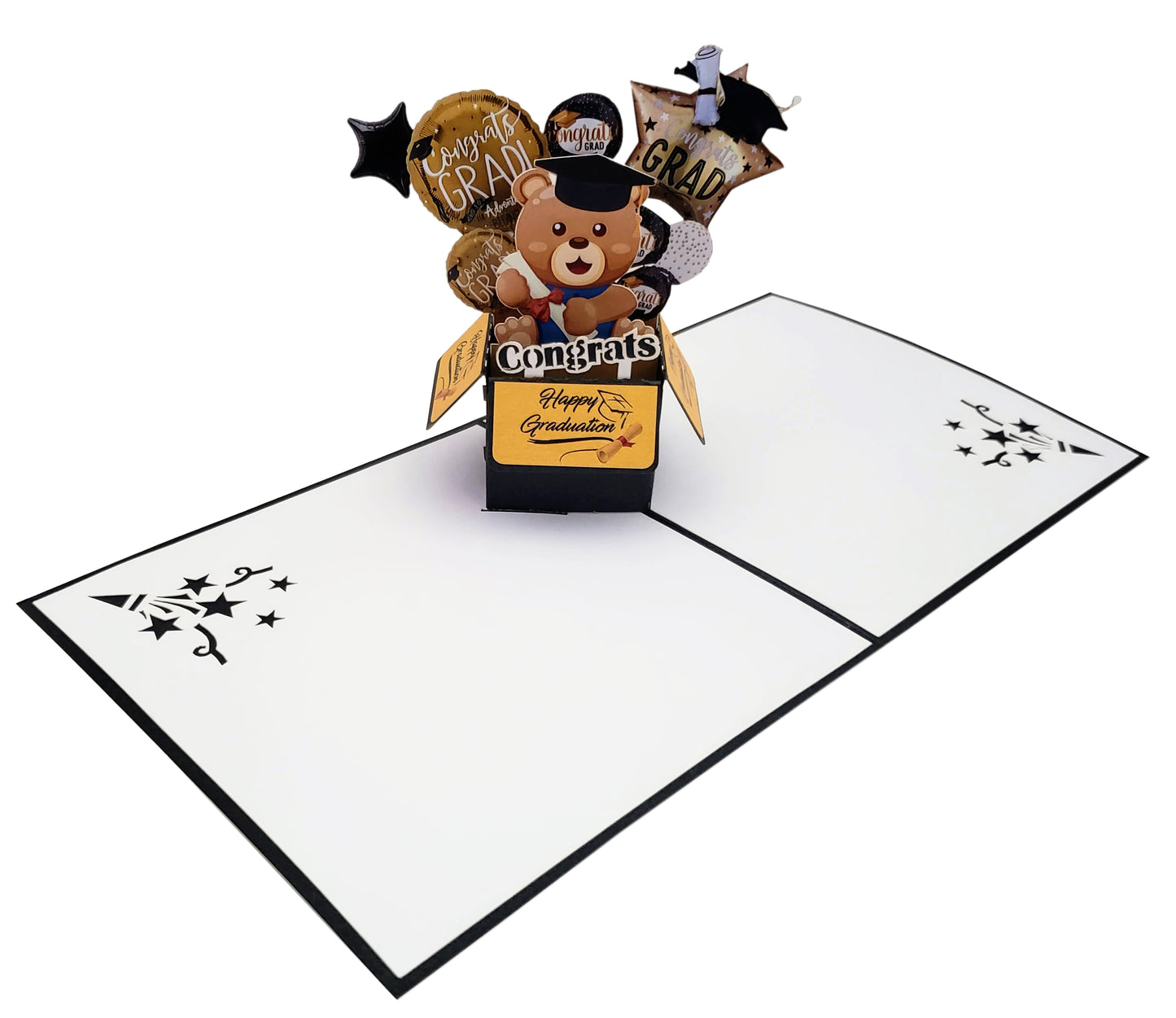 Graduation Bear Party Box 3D Pop Up Greeting Card - Awesome - Black - Celebration - Congrats - Congr - iGifts And Cards