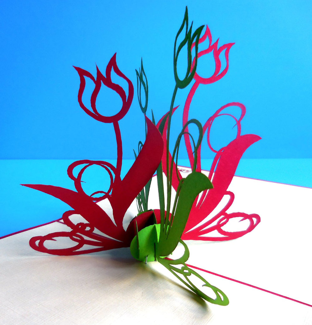 Green Red Flowers 3D Pop Up Greeting Card - Admin Assistant Day - Get Well - Green - Just Because - iGifts And Cards