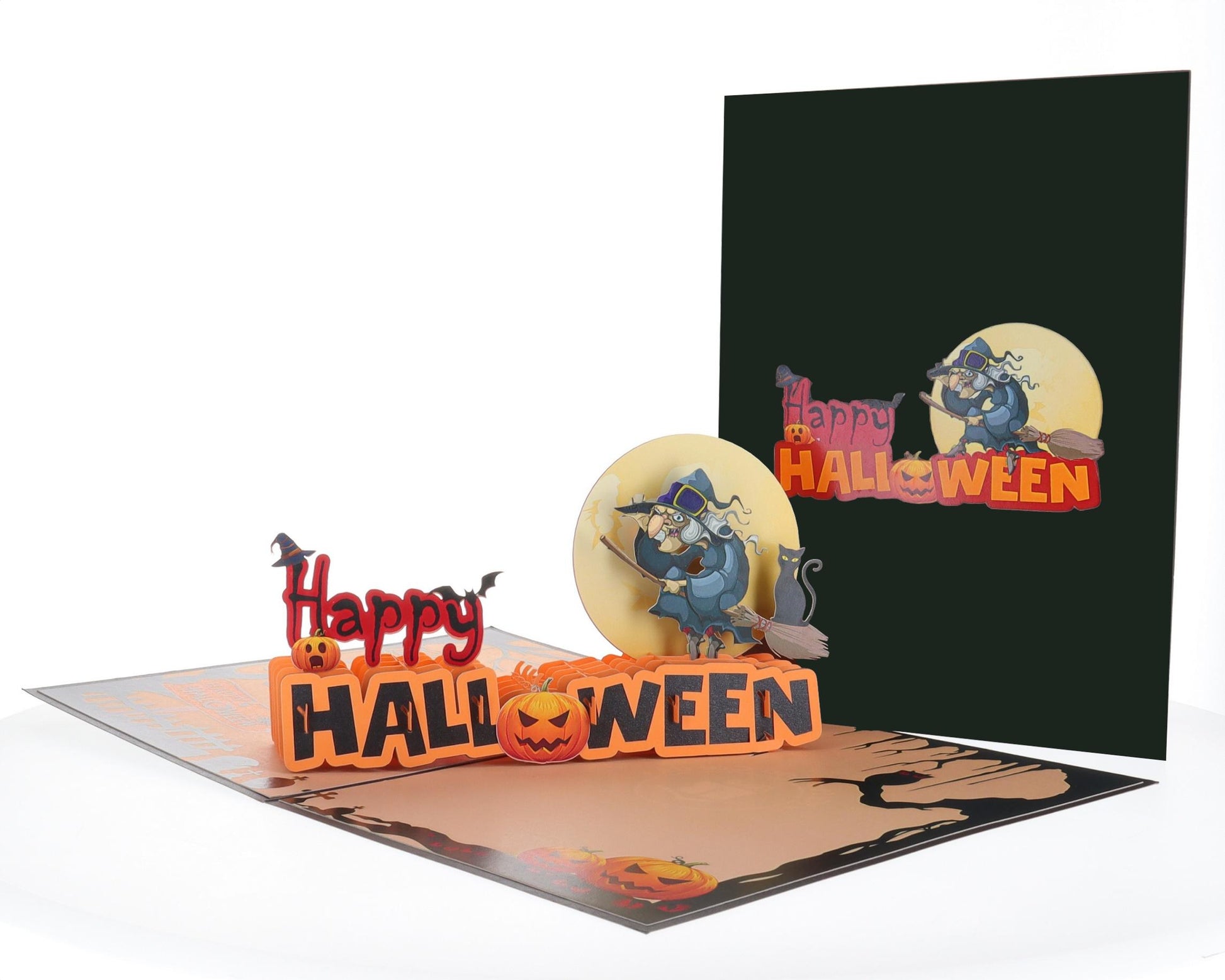 Spooky Wicked Witch With Black Cat Halloween 3D Pop Up Greeting Card - 3d halloween card - Awesome - iGifts And Cards