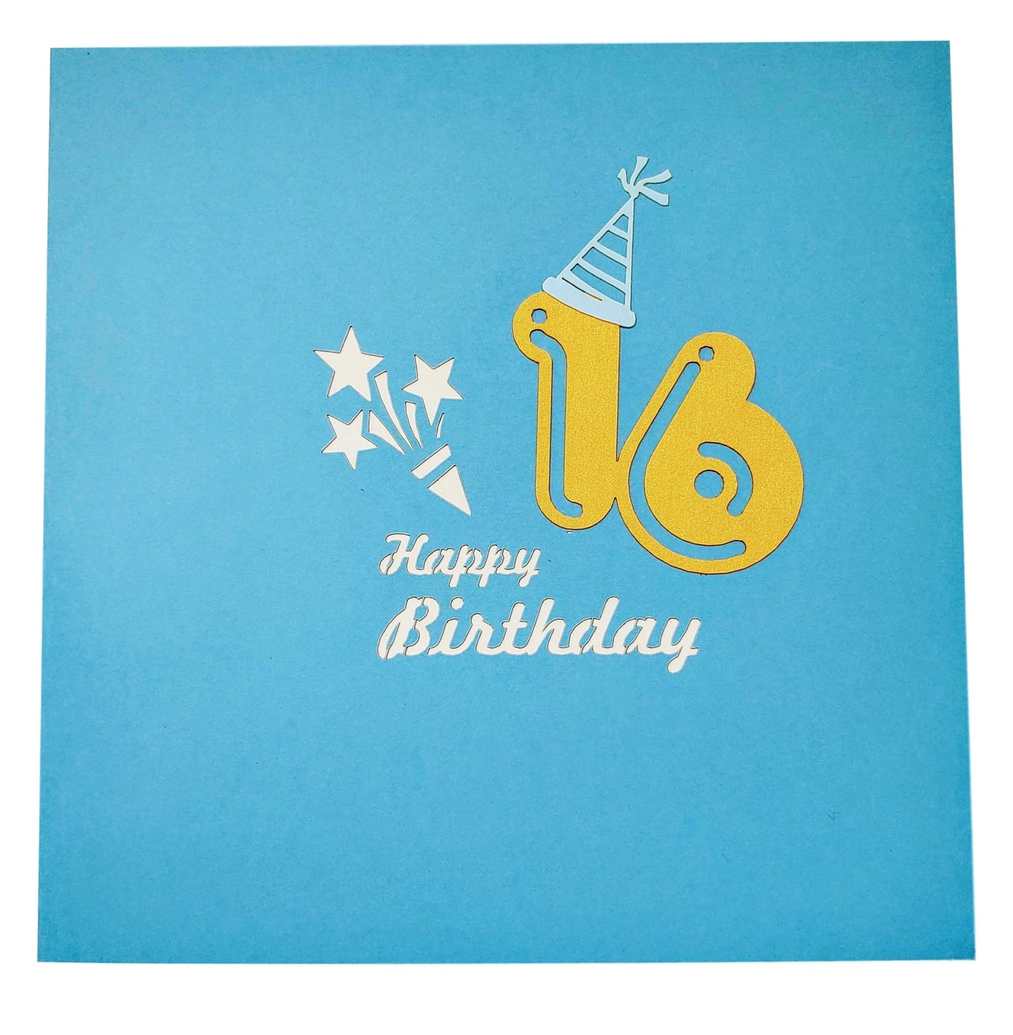 Happy 16th Birthday Blue Party Box 3D Pop Up Greeting Card - Awesome - Balloons - Birthday - Celebra - iGifts And Cards