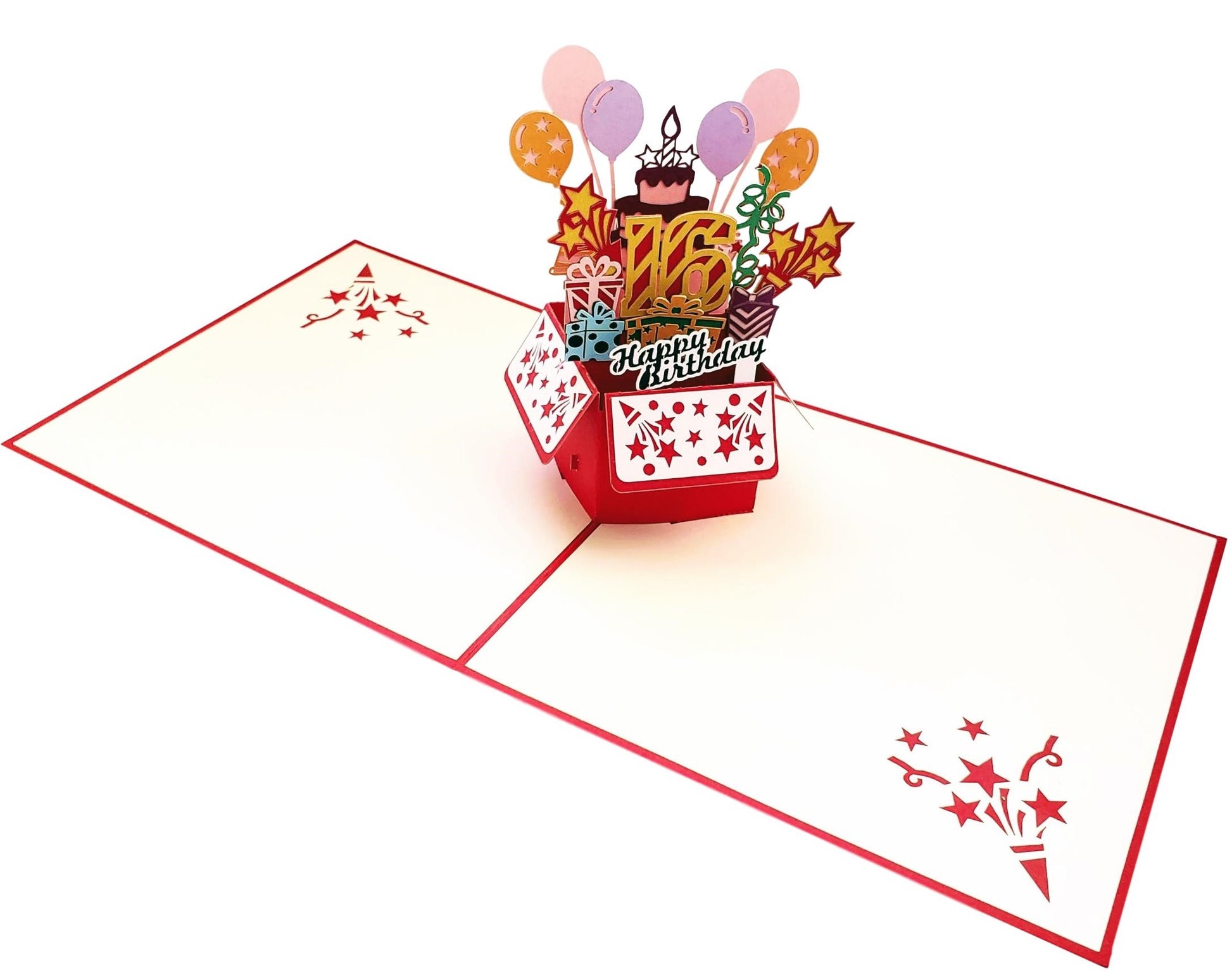 Happy 16th Birthday Red Party Box 3D Pop Up Greeting Card -  - iGifts And Cards