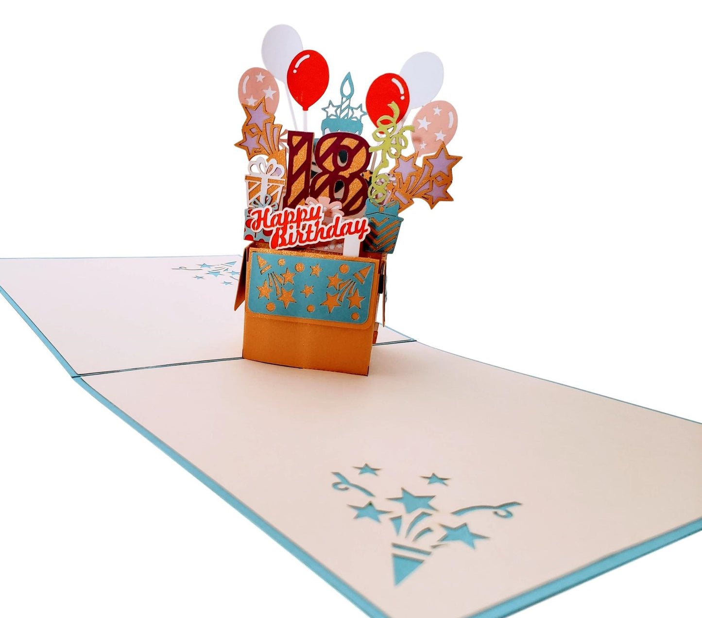Happy 18th Birthday Blue Party Box 3D Pop Up Greeting Card - 18th birthday card - 18th birthday wish - iGifts And Cards