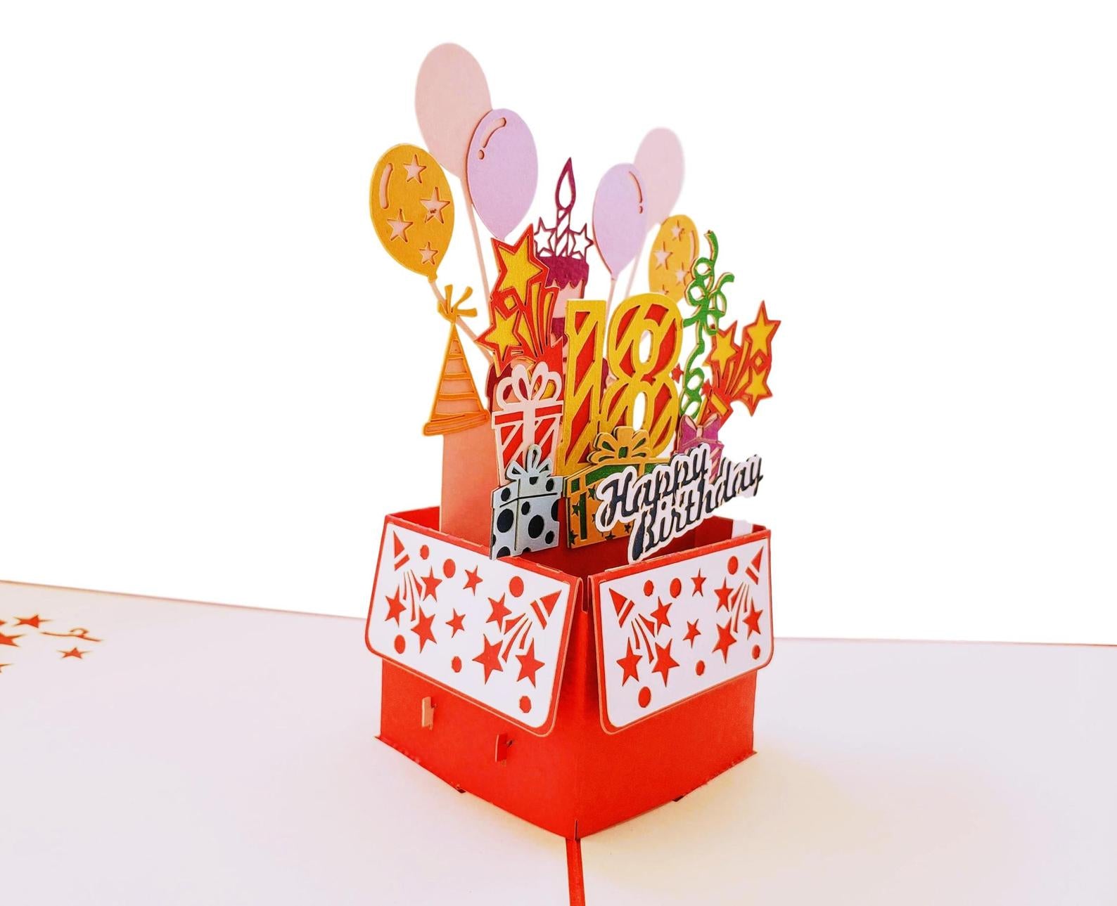 Happy 18th Birthday Red Party Box 3D Pop Up Greeting Card - 18 th birthday wishes - 18th birthday ca - iGifts And Cards
