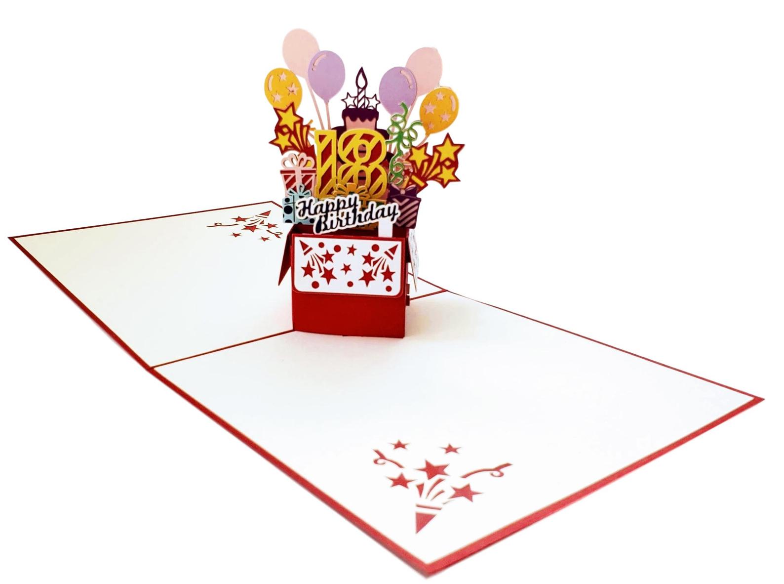 Happy 18th Birthday Red Party Box 3D Pop Up Greeting Card - 18 th birthday wishes - 18th birthday ca - iGifts And Cards