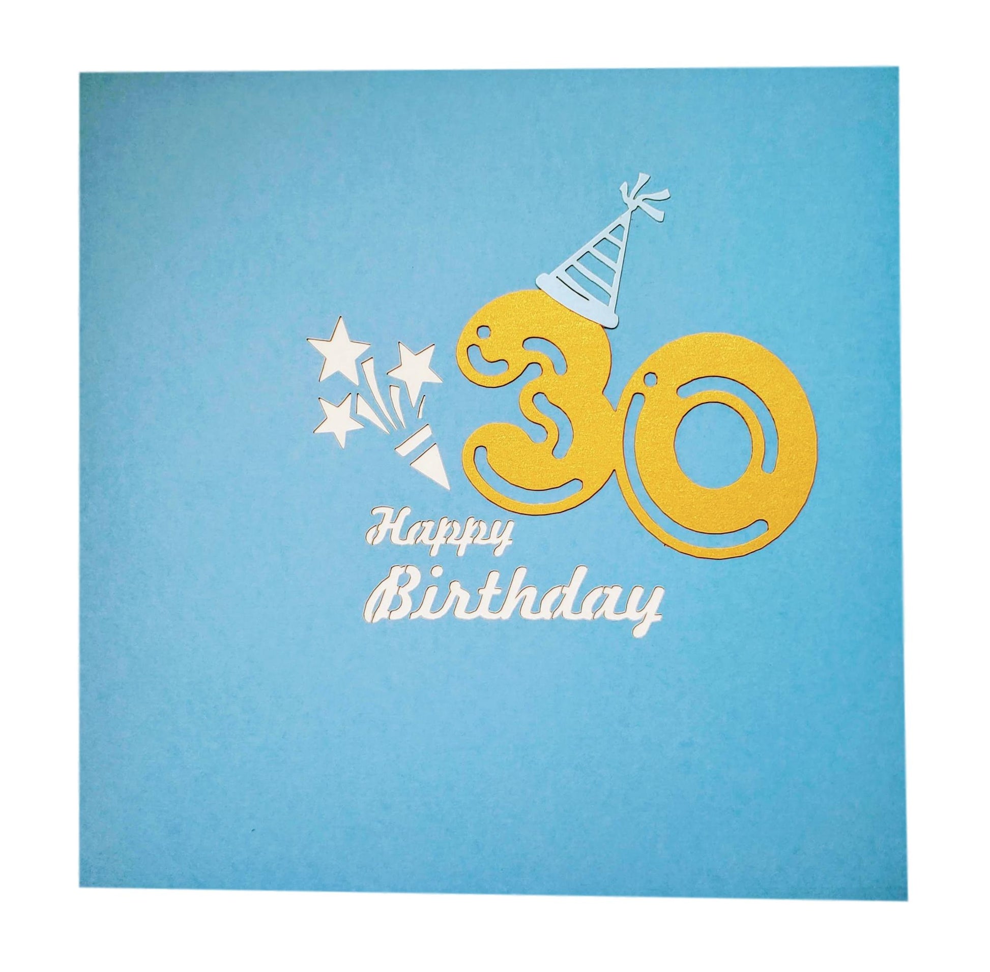 Happy 30th Birthday Blue Party Box 3D Pop Up Greeting Card - Awesome - Balloons - Celebration - Comp - iGifts And Cards